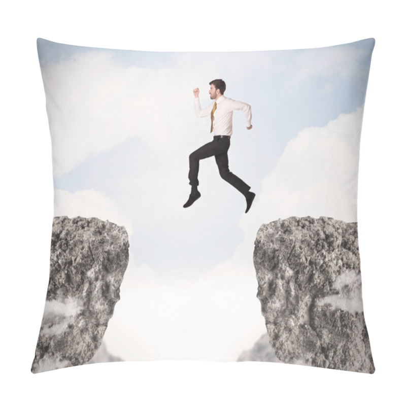 Personality  Funny Business Man Jumping Over Rocks With Gap Pillow Covers