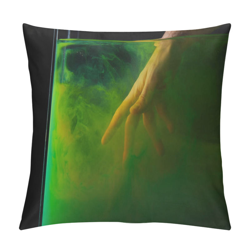 Personality  Male Hand In Water With Green Paint Swirls Pillow Covers