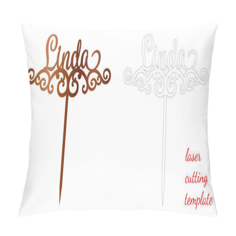 Personality  Sign Linda Cake Toppers For Laser Or Milling Cut. Cut For Decoration Design. Name Topper. Holiday Greeting. Elegant Decoration. Laser Cut. Isolated Design Element. Pillow Covers