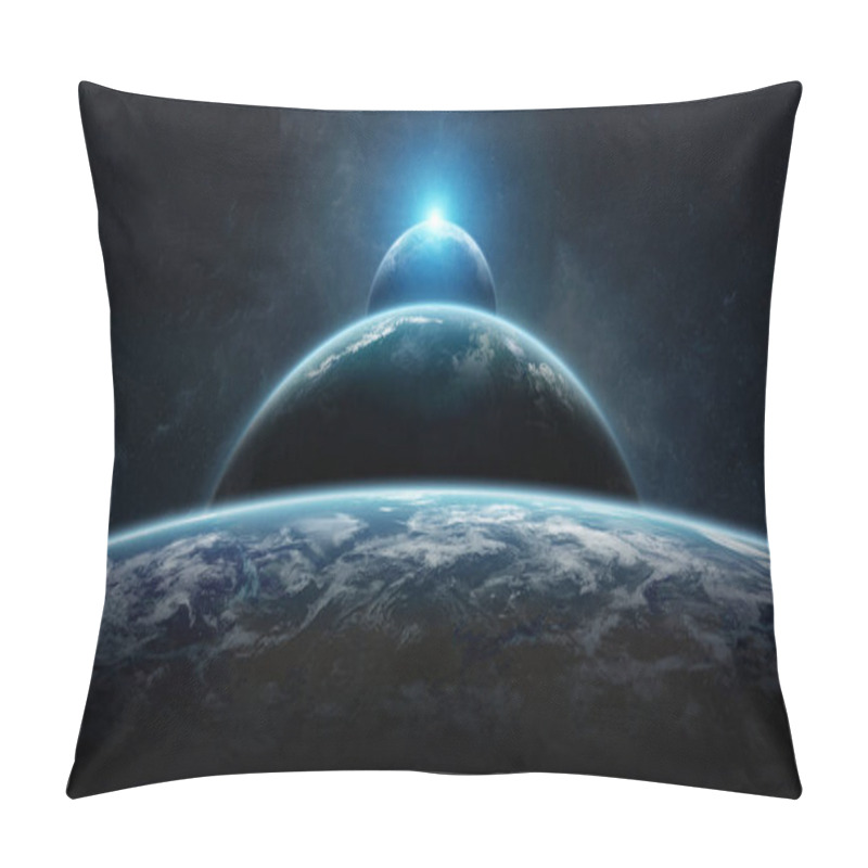 Personality  Distant Planet System In Space With Exoplanets 3D Rendering Elem Pillow Covers