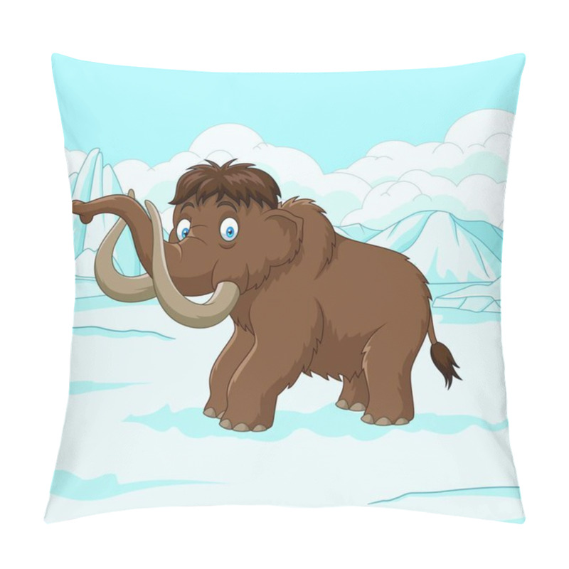 Personality  Cartoon Woolly Mammoth Walking Through A Snowy Field Pillow Covers