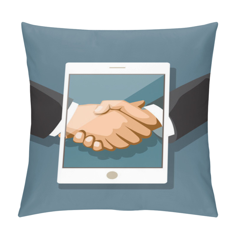 Personality  Businessmen Shaking Hands In A Tablet PC. Social Networks Pillow Covers