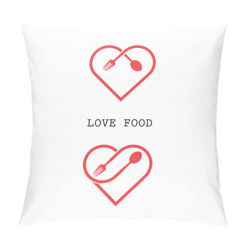 Personality  Spoon And Fork Logo With Red Heart Shape Vector Design Element. Pillow Covers