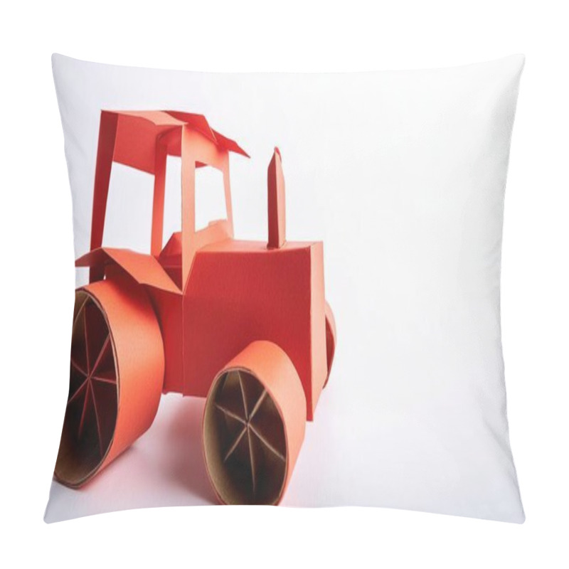 Personality  Tractor Farm Agriculture Heavy Equipment Concept Paper Origami Isolated On White Background With Copy Space For Your Design For Rural Farming Lifestyle Pillow Covers