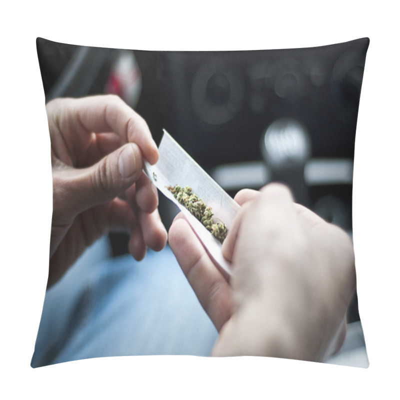 Personality  Man Making Joint And A Stash Of Marijuana In The Car Pillow Covers