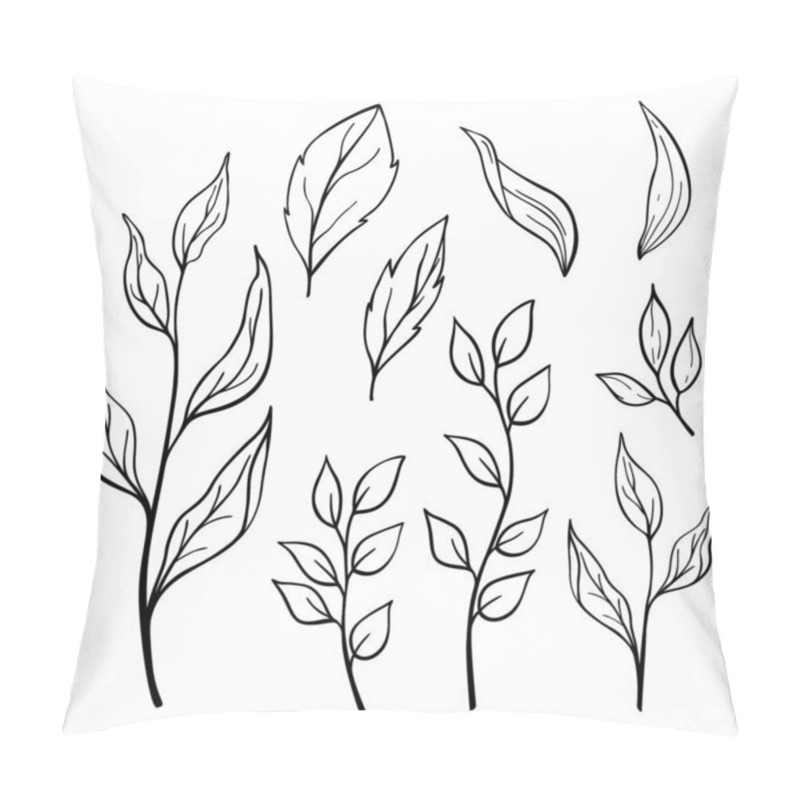 Personality  Hand Drawn Set Of Leaves Isolated On White Background. Decorative Vector Doodle Sketch Illustration. Botanical Line Art Concept Pillow Covers