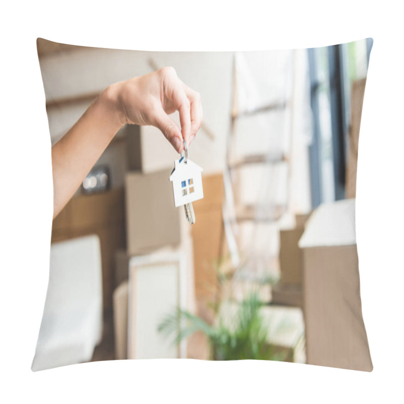 Personality  Cropped Shot Of Owner Holding Keys From New House Pillow Covers