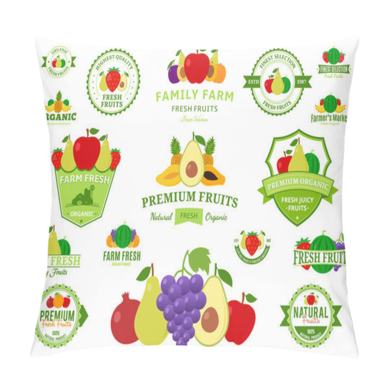 Personality  Fruits Logos, Labels, Fruits Icons And Design Elements Pillow Covers