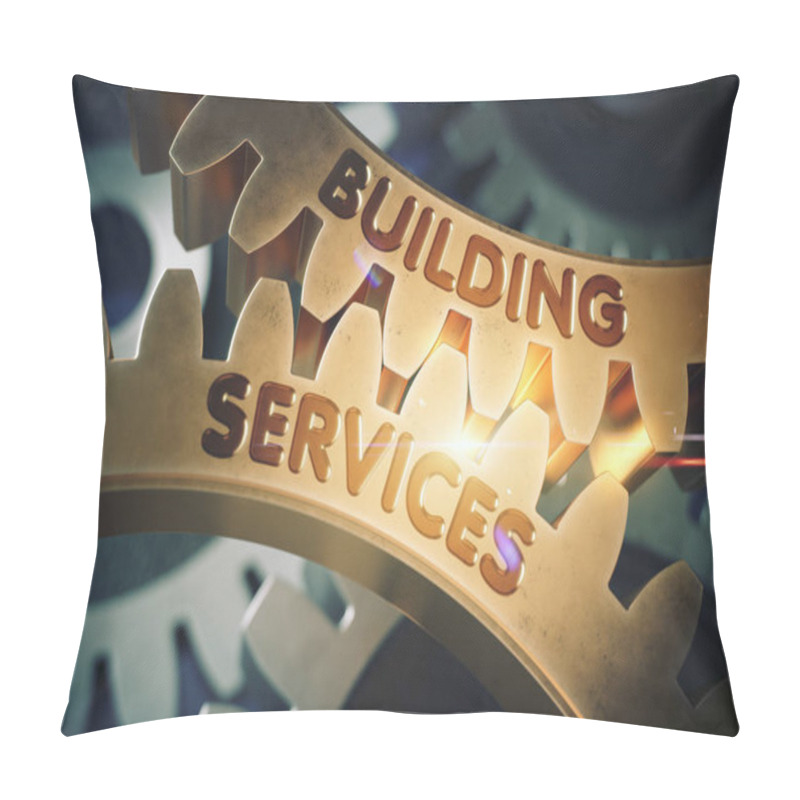 Personality  Building Services Concept. Golden Gears. 3D Illustration. Pillow Covers