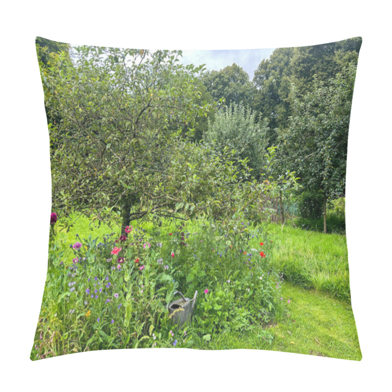 Personality  Flower Bed With Poppies And A Watering Can Around An Apple Tree. A Low-maintenance Design With Meadow Flowers Adding Color.  Jardin Du Rossignol, France Pillow Covers