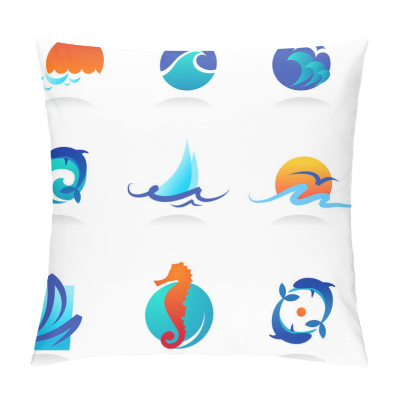 Personality  Collection Of Sea Related Icons Pillow Covers