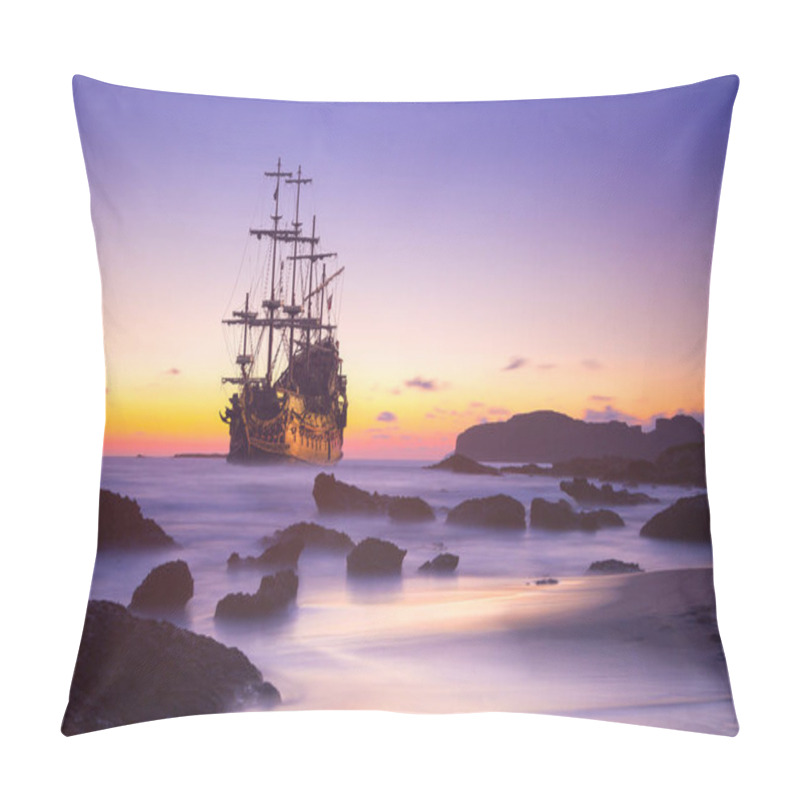 Personality  Pirate Ship At The Open Sea At The Sunset Pillow Covers