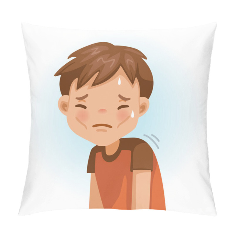 Personality  Weak Little Boy. Slim, Fatigue, Discomfort And Fatigue. Sad Boy.The Face Expresses Regret. Child Lament Standing. Looking Straight At You. Vector Cartoons And Illustrations Isolated On White. Pillow Covers