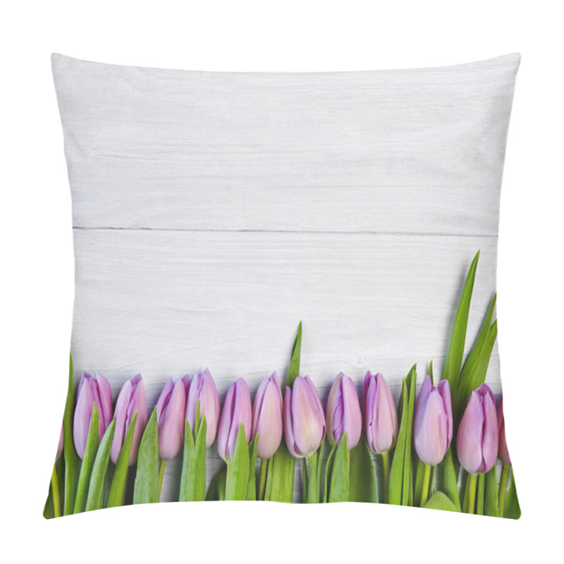 Personality  Pink Tulips Over Wooden Table Pillow Covers