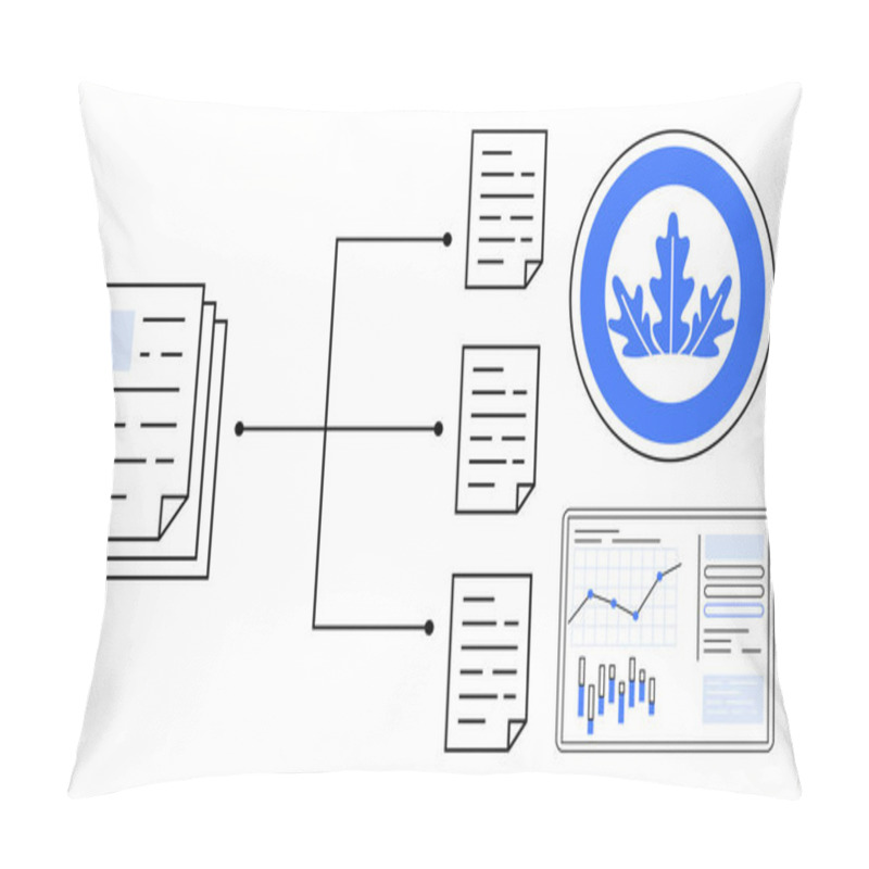 Personality  Documents Connected, Sorted Into Categorized Papers And Represented By An Official Emblem And Analytical Graph. Ideal For Workflows, Data Management, Business Processes, Visual Data Representation Pillow Covers