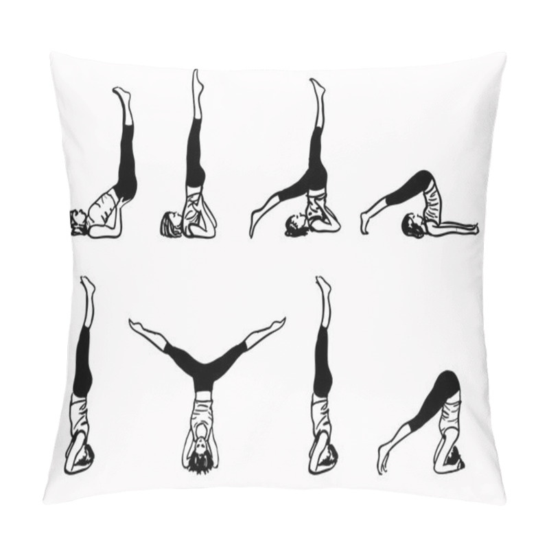 Personality  Complex Of Inverted Yoga Postures - Sketch Vector Illustration Pillow Covers