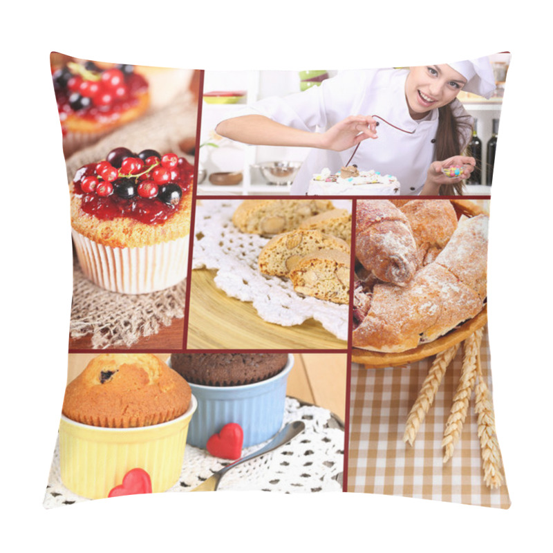 Personality  Collage Of Confectionery Theme Consisting Of Delicious Pastries And Cook Pillow Covers