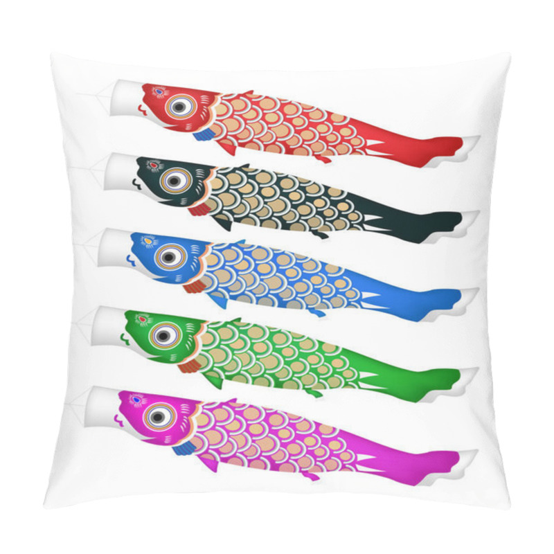 Personality  Koinobori Japanese Fish Kite On A White Background Pillow Covers