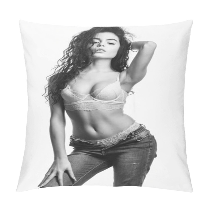 Personality  sensual woman with perfect body. erotic lingerie for love games. fashion beauty. Desire and temptation. sexy woman isolated on white. fitness and dieting. Arrogance and provocation pillow covers