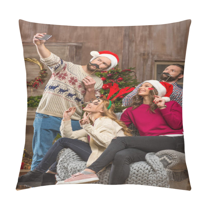 Personality  Happy People Taking Selfie At Christmastime Pillow Covers