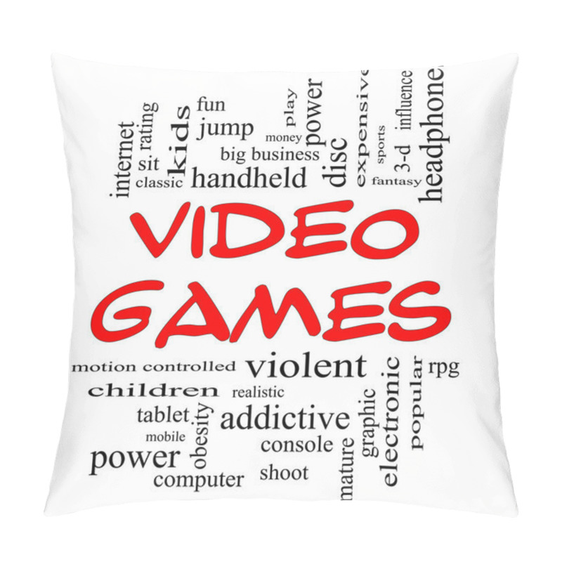 Personality  Video Games Word Cloud Concept In Red Caps Pillow Covers