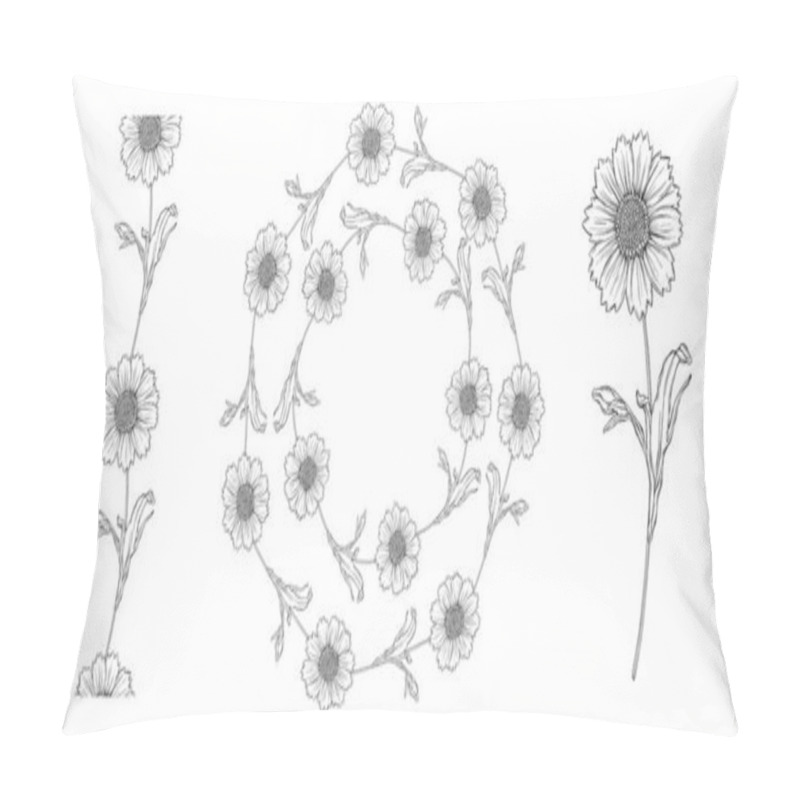 Personality  Vector Black And White Contour Flower Arrangement With Chamomile Flowers Pillow Covers