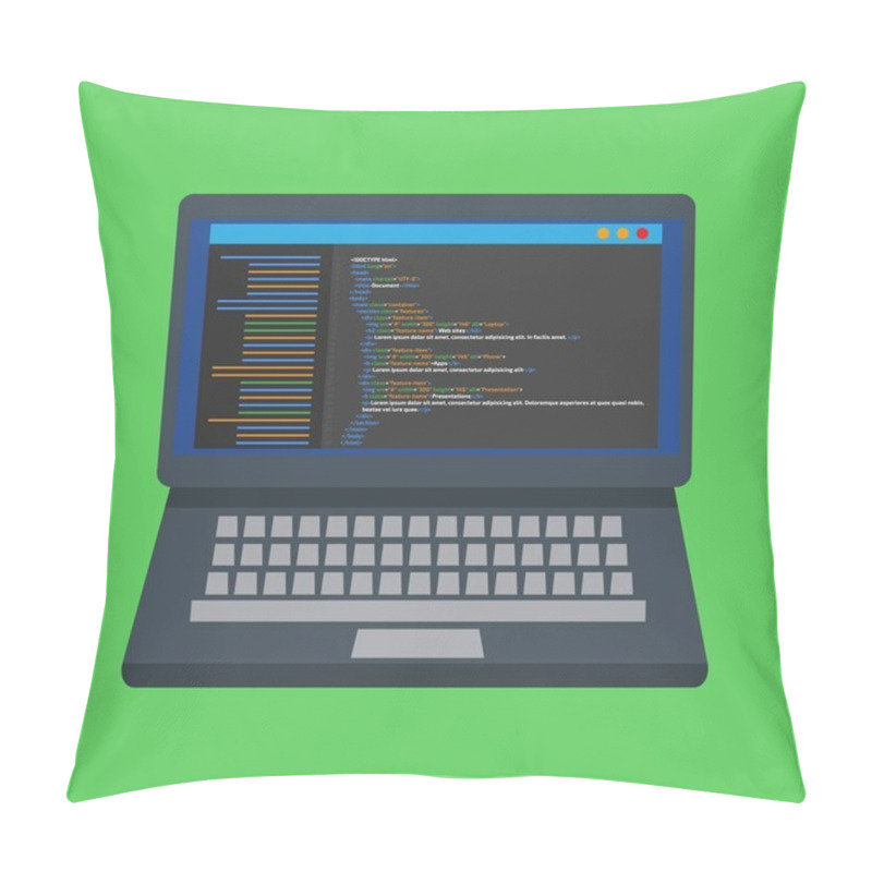 Personality   HTML Code Website. Laptop Coding, Programming  Concept. Vector Illustration. Pillow Covers