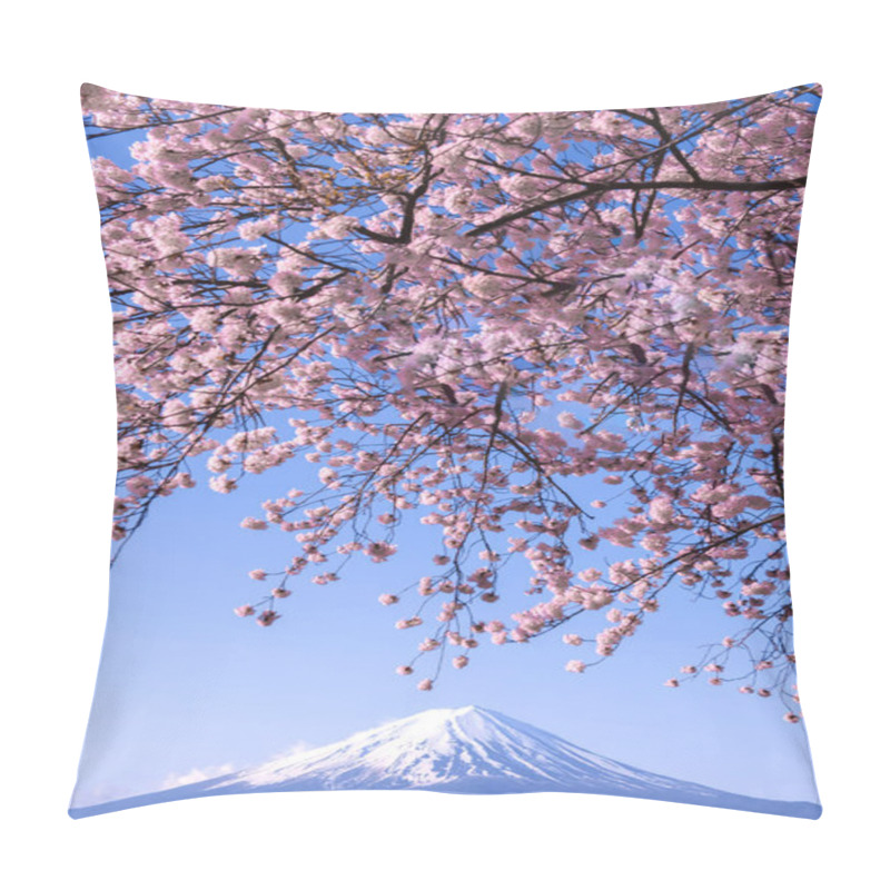 Personality  Fuji Mountain And Sakura Branches In Spring At Kawaguchiko Lake, Japan Pillow Covers