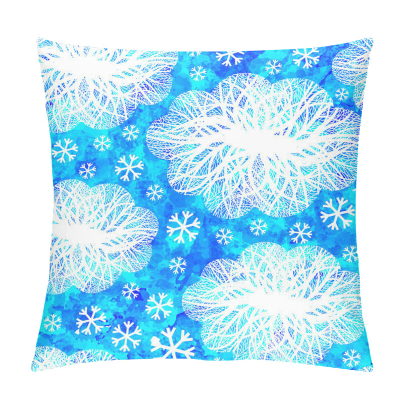 Personality  Seamless Pattern With Winter Clouds And Snowflakes. Vector, EPS10 Pillow Covers