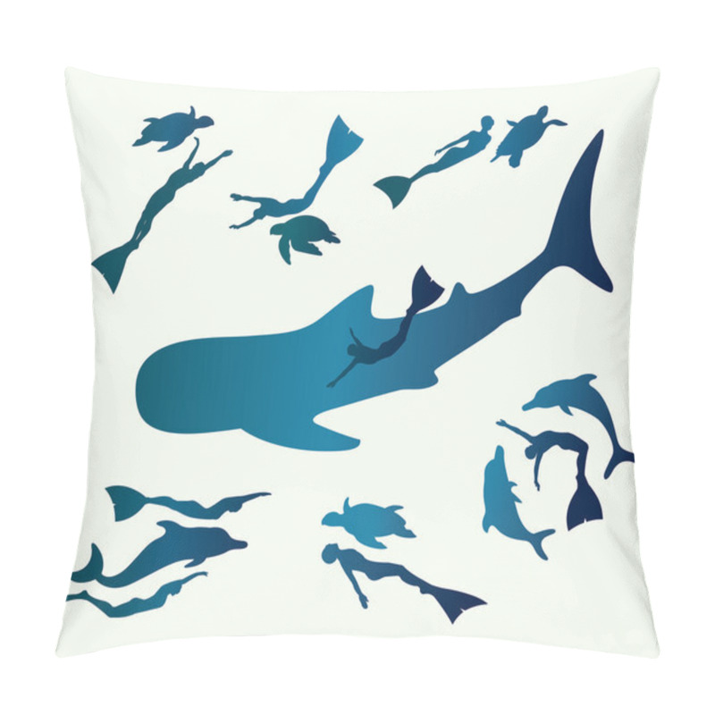 Personality  Adventure Freediving. Collection Of Free Divers And Animal. Pillow Covers