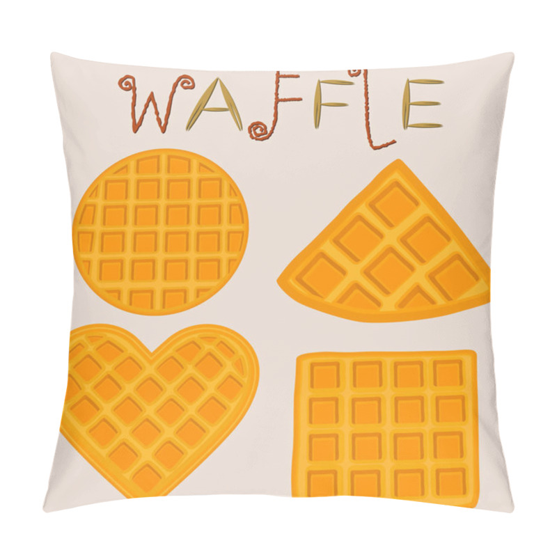 Personality  Vector Icon Illustration Logo For Set Various Sweet Waffles. Waffle Pattern Consisting Of Slice Different Dessert Confectionery, Wafer With Chocolate. Eat Tasty Patisserie Waffle Covered In Chocolates Pillow Covers