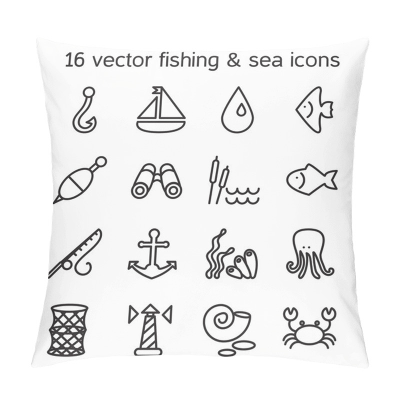 Personality  Isolated Marine And Fishing Icons Set Pillow Covers