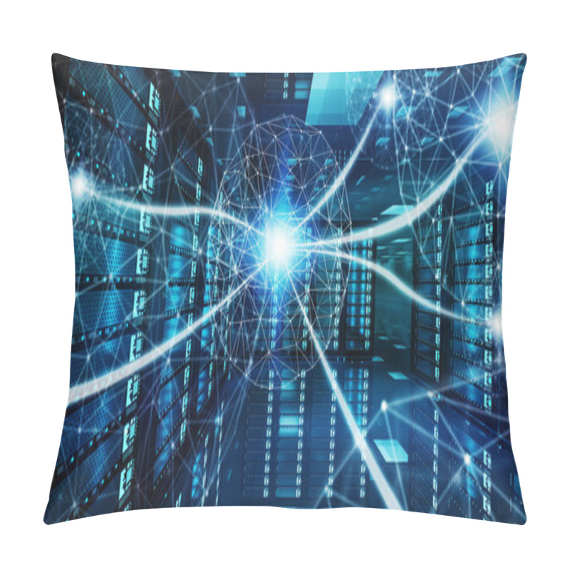 Personality  Abstract Network On Server Room Data Center 3D Rendering Pillow Covers