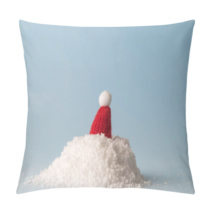 Personality  Snow Heap With Knitted Hat Abstract On Pastel Blue. Space For Copy. Pillow Covers