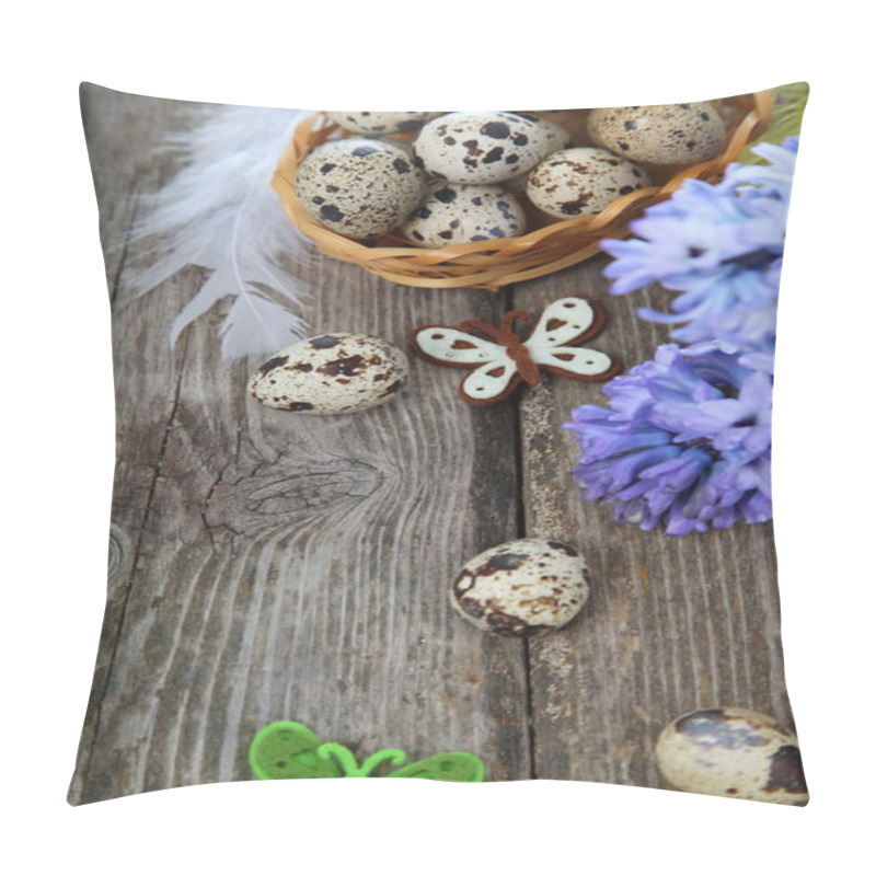 Personality  Easter Composition With Quail Eggs And Hyacinth Pillow Covers