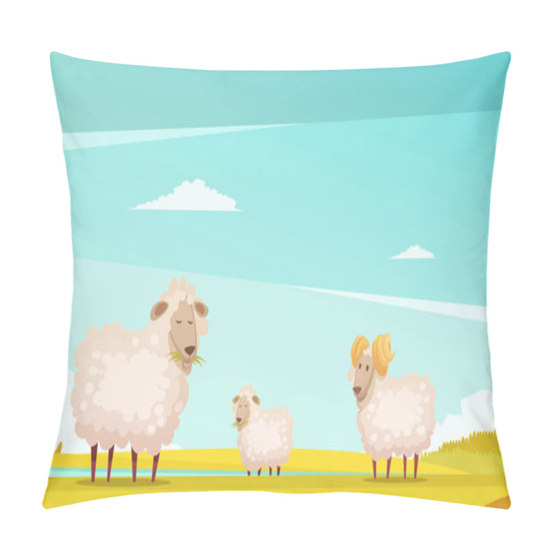 Personality  Sheep Grazing On Farmland Cartoon Poster Pillow Covers