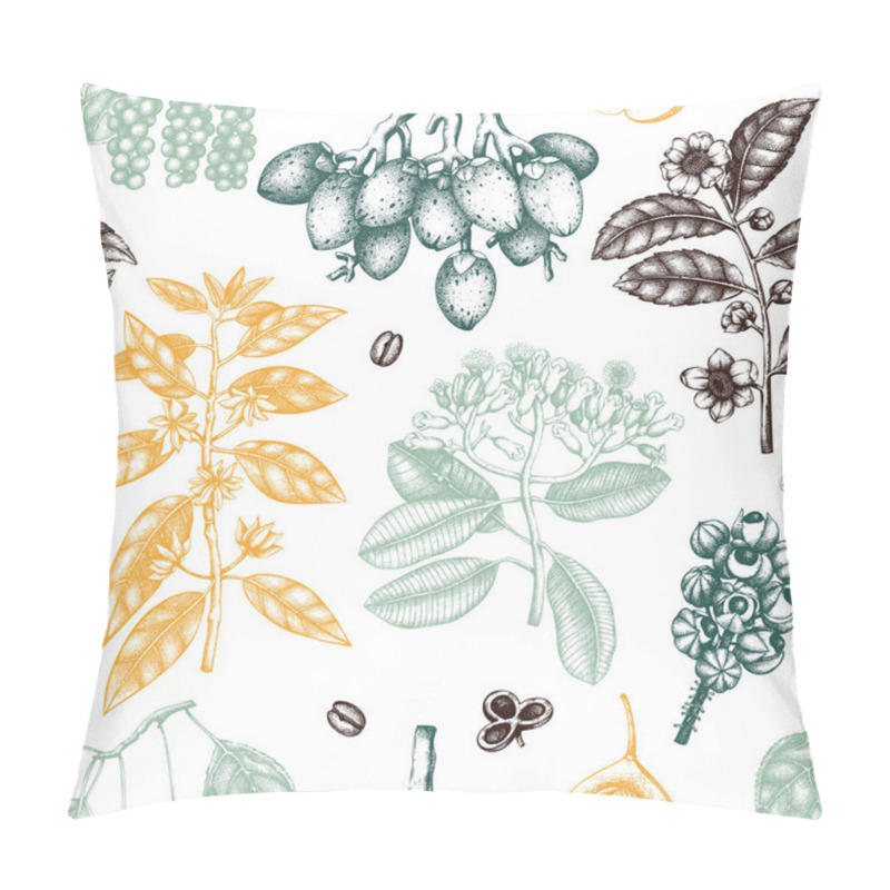 Personality  Hand Drawn Seamless Pattern With Tonic And Spicy Plants, Vector Illustration Pillow Covers