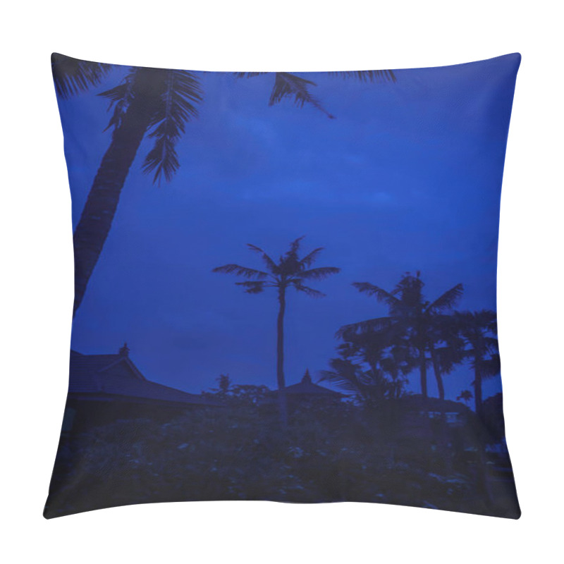 Personality  Silhouetted Palm Trees Under A Deep Blue Bali Evening Sky, Capturing A Tranquil Tropical Atmosphere With Serene Natural Beauty And Lush Scenery. Pillow Covers