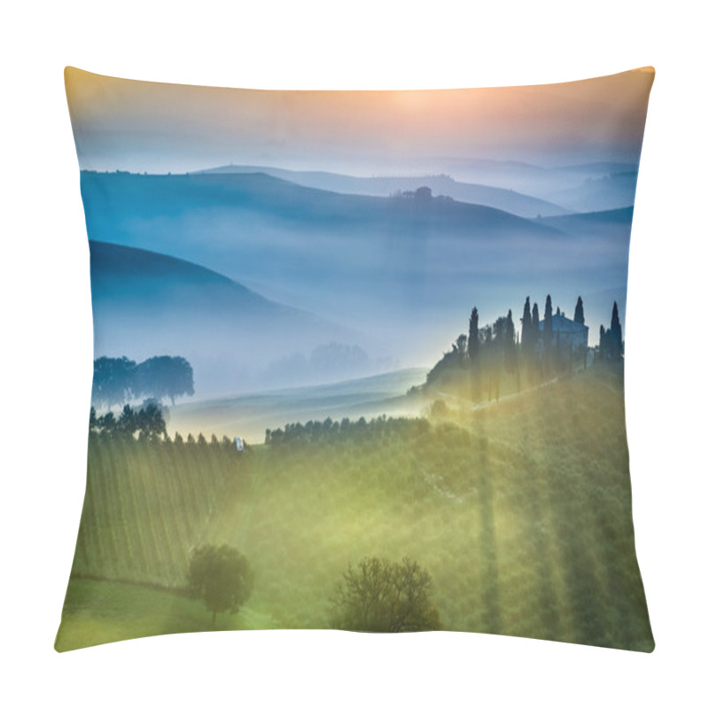 Personality  Sunrise Over The Green Fields In Tuscany Pillow Covers