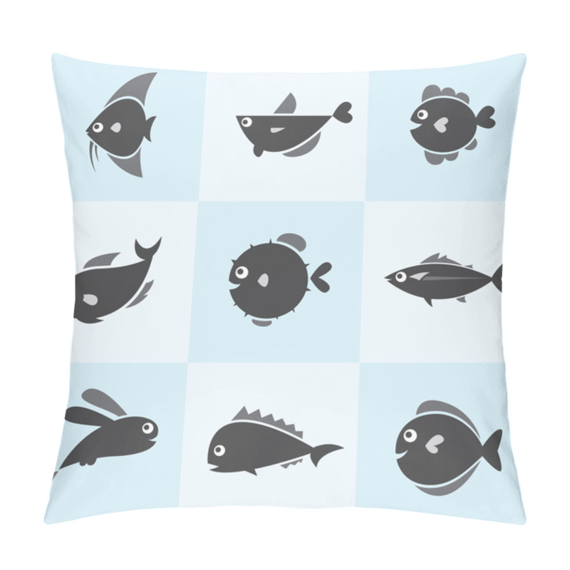 Personality  Set Of Vector Fish Icons Pillow Covers