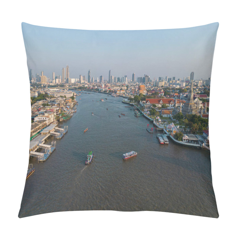 Personality  Aerial View Wat Arun Buddha Temple Of Dawn  Sunset Sky Sightseeing Travel In Bangkok Thailand Pillow Covers