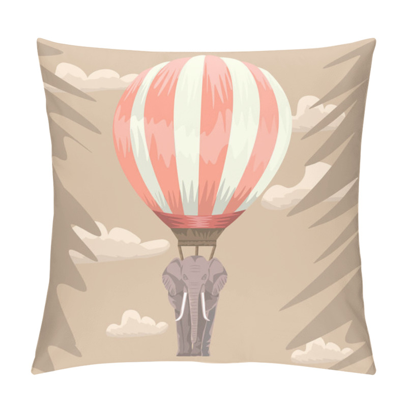 Personality  Elephant Hang On Hot Air Balloon. Abstract Illustration For Your Greeting Card Or Tattoo Design. Vector Illustration. Pillow Covers