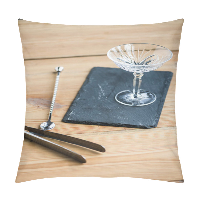 Personality  Close-up View Of Margarita Glass On Slate Board And Tongs On Wooden Table Pillow Covers