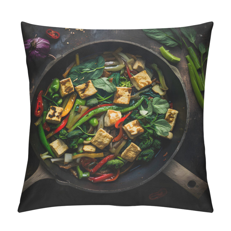 Personality  Tasty Tofu Stir Fry With Veggies, Crispy Tofu & Fresh Cilantro. Perfect Vegan Meal For Healthy Eating. Ideal For Food Blogs & Cookbooks. Entice Your Audience To Try This Flavorful Dish Pillow Covers