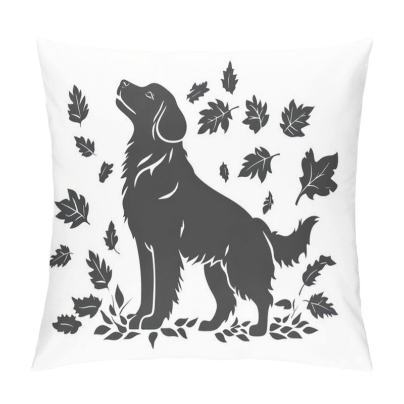 Personality  A Silhouette Of A Golden Retriever Surrounded By Falling Leaves, Capturing A Joyful Autumn Atmosphere. Pillow Covers