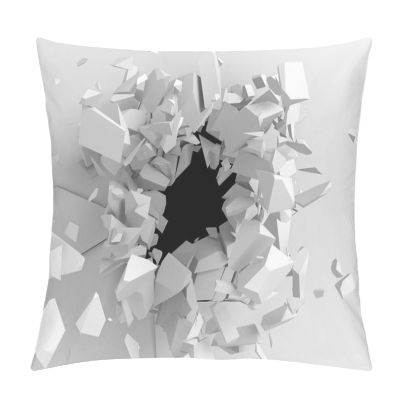 Personality  Dark Destruction Cracked Hole In White Stone Wall Pillow Covers