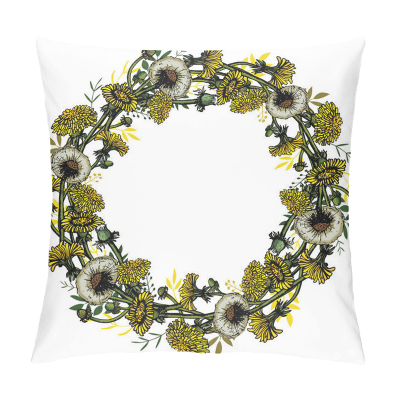 Personality  Vector Illustration Dandelions With Leaves Flower Meadow. Summer Flower Natural Season Beautiful Yellow Dandelion. Pillow Covers