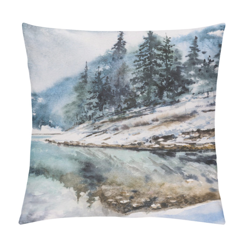 Personality  Winter Landscape With Mountain Lake Pillow Covers