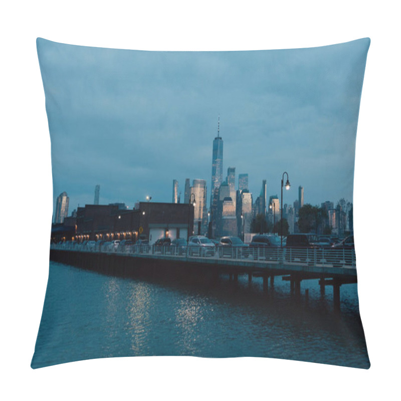 Personality  Bridge With Cars And Night Cityscape With Skyscrapers In New York City Pillow Covers