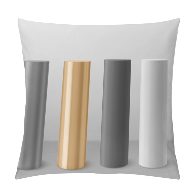 Personality  3d Cylinder From Different Materials Pillar Isolated On Gray Background. Vector Illustration Pillow Covers